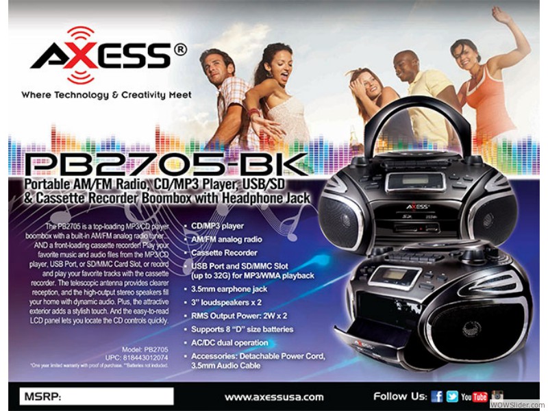 Axess PB2705-BK Boombox