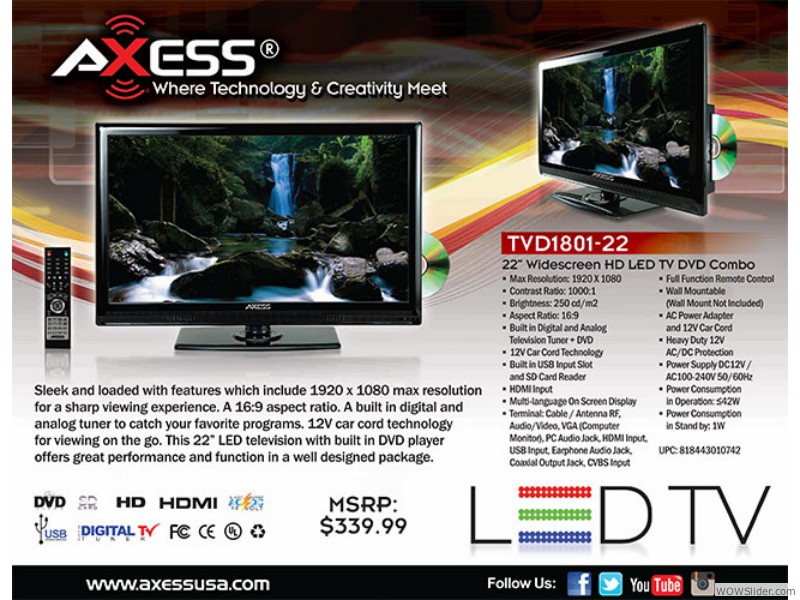 Axess TVD1801-22 22-Inch TV/DVD Combo